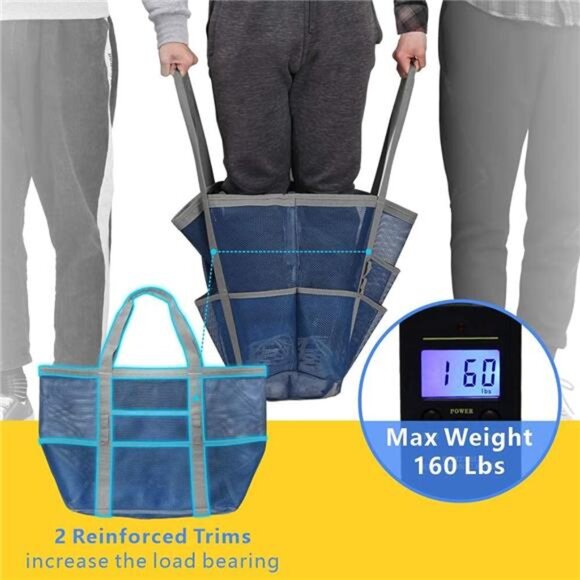 Mesh Beach Bag Family - Beach Tote 9 Pockets Beach Towel Bag - Picture 5 of 7